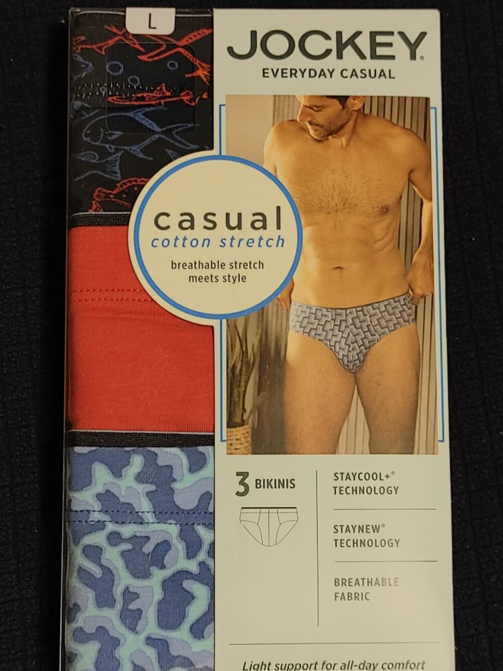 Jockey True Style Bikini 3-Pack - Fish and Water Pattern & Orange - Large